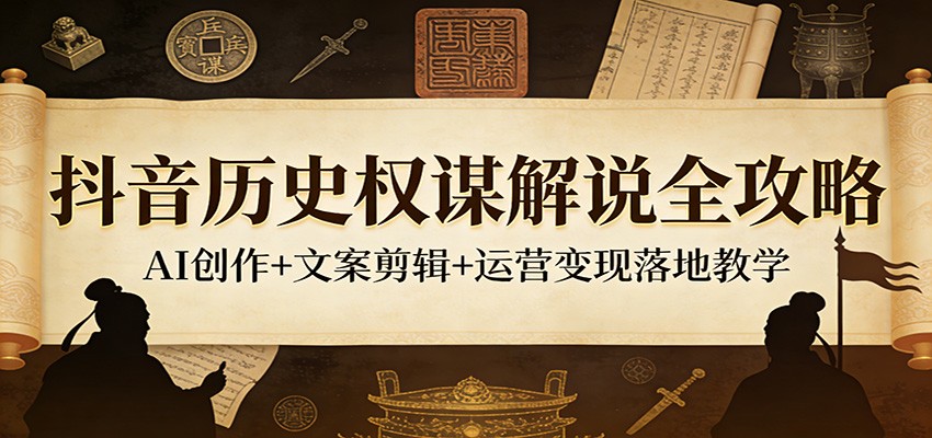 抖音历史权谋解说全攻略:AI创作+文案剪辑+运营变现落地教学-专注互联网轻创业轻推网创