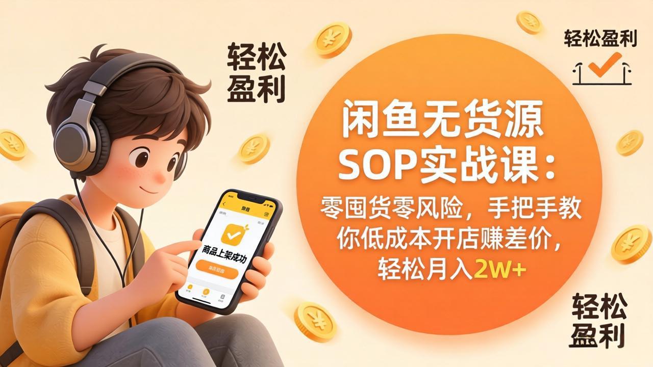 闲鱼无货源SOP实战课：零囤货零风险，手把手教你低成本开店赚差价，轻松月入2w+-专注互联网轻创业轻推网创