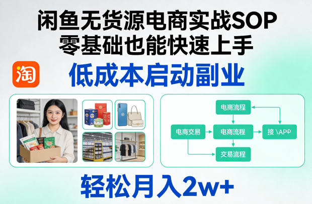 闲鱼无货源电商实战SOP，零基础也能快速上手，低成本启动副业，轻松月入2w+-专注互联网轻创业轻推网创