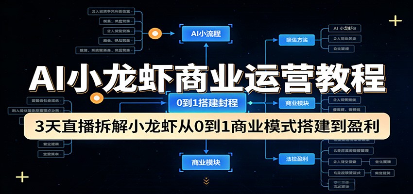AI小龙虾商业运营教程：3天直播拆解小龙虾从0到1商业模式搭建到盈利-专注互联网轻创业轻推网创