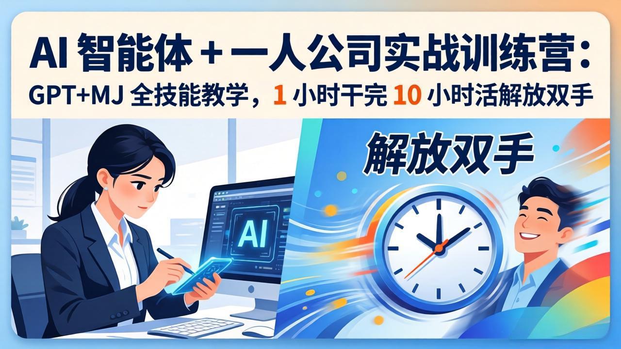 AI 智能体 + 一人公司实战训练营：GPT+MJ 全技能教学，1 小时干完 10 小时活解放双手-专注互联网轻创业轻推网创
