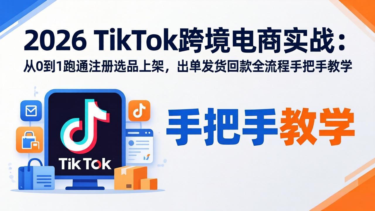2026TikTok跨境电商实战：从0到1跑通注册选品上架，出单发货回款全流程手把手教学-专注互联网轻创业轻推网创