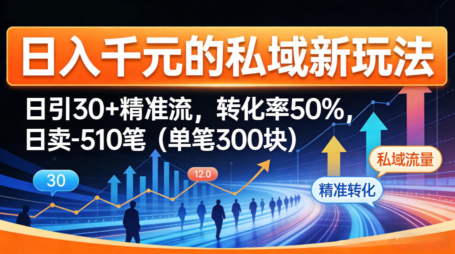 日入千米的私域新玩法：日引30＋精准流，转化率50%，日卖5-10笔(单笔300米)-专注互联网轻创业轻推网创