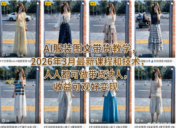 AI服装图文带货教学，2026年3月最新课程和技术，人人都可做带货达人，收益可观好变现-专注互联网轻创业轻推网创