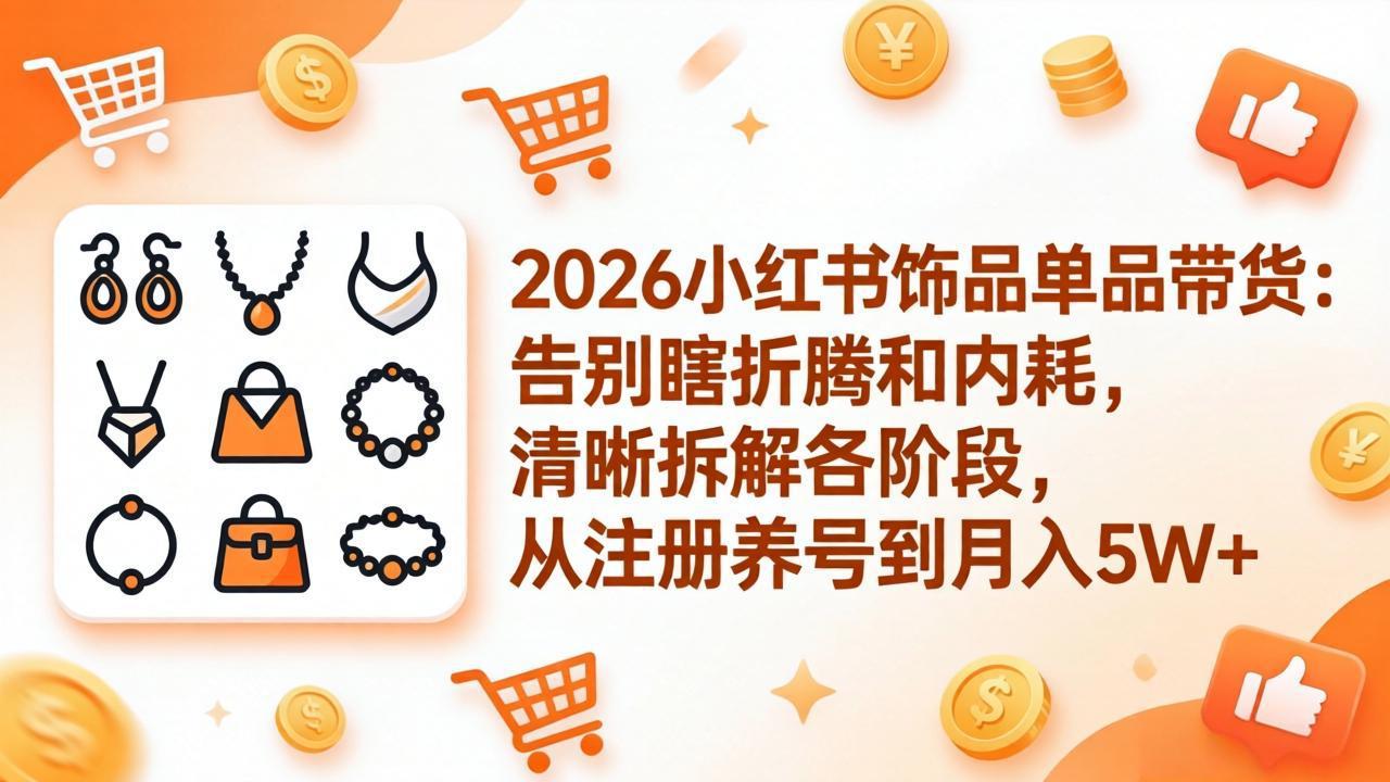 2026小红书饰品单品带货：告别瞎折腾和内耗，清晰拆解各阶段，从注册养号到月入5W+-专注互联网轻创业轻推网创