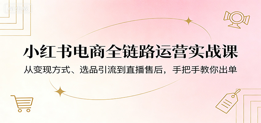 小红书电商全链路运营实战课：从变现方式、选品引流到直播售后，手把手教你出单-专注互联网轻创业轻推网创