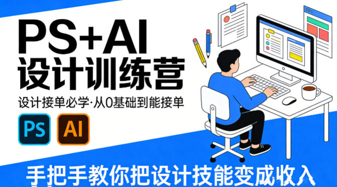 设计接单必学，PS+AI设计训练营，从0基础到能接单，手把手教你把设计技能变成收入-专注互联网轻创业轻推网创