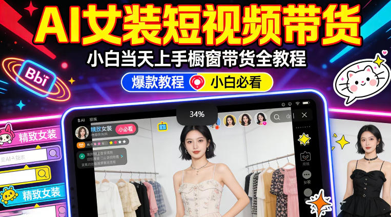 AI女装短视频橱窗带货：小白零门槛当天上手，高佣金爆款轻松賺！-专注互联网轻创业轻推网创
