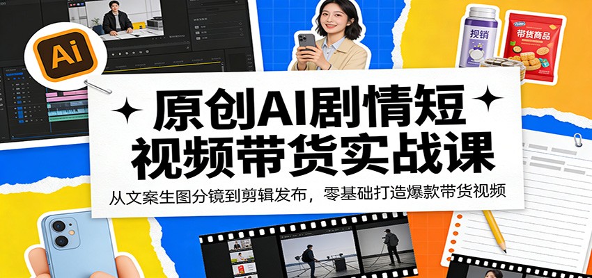 原创AI剧情短视频带货实战课：从文案生图分镜到剪辑发布，零基础打造爆款带货视频-专注互联网轻创业轻推网创