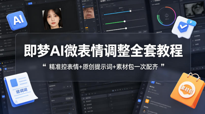 即梦AI微表情调整全套教程，精准控表情+原创提示词+素材包一次配齐-专注互联网轻创业轻推网创