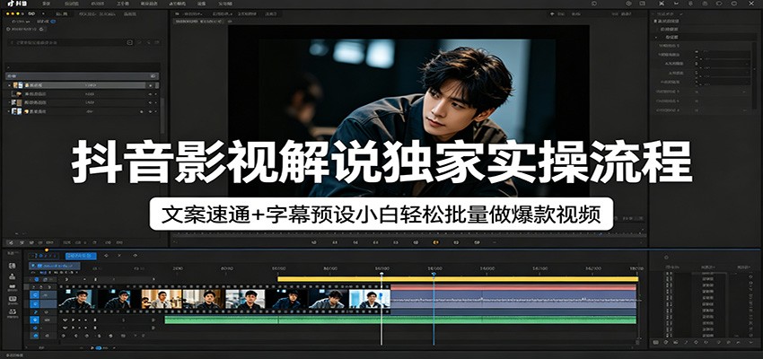 抖音影视解说独家实操流程，文案速通+字幕预设小白轻松批量做爆款视频-专注互联网轻创业轻推网创