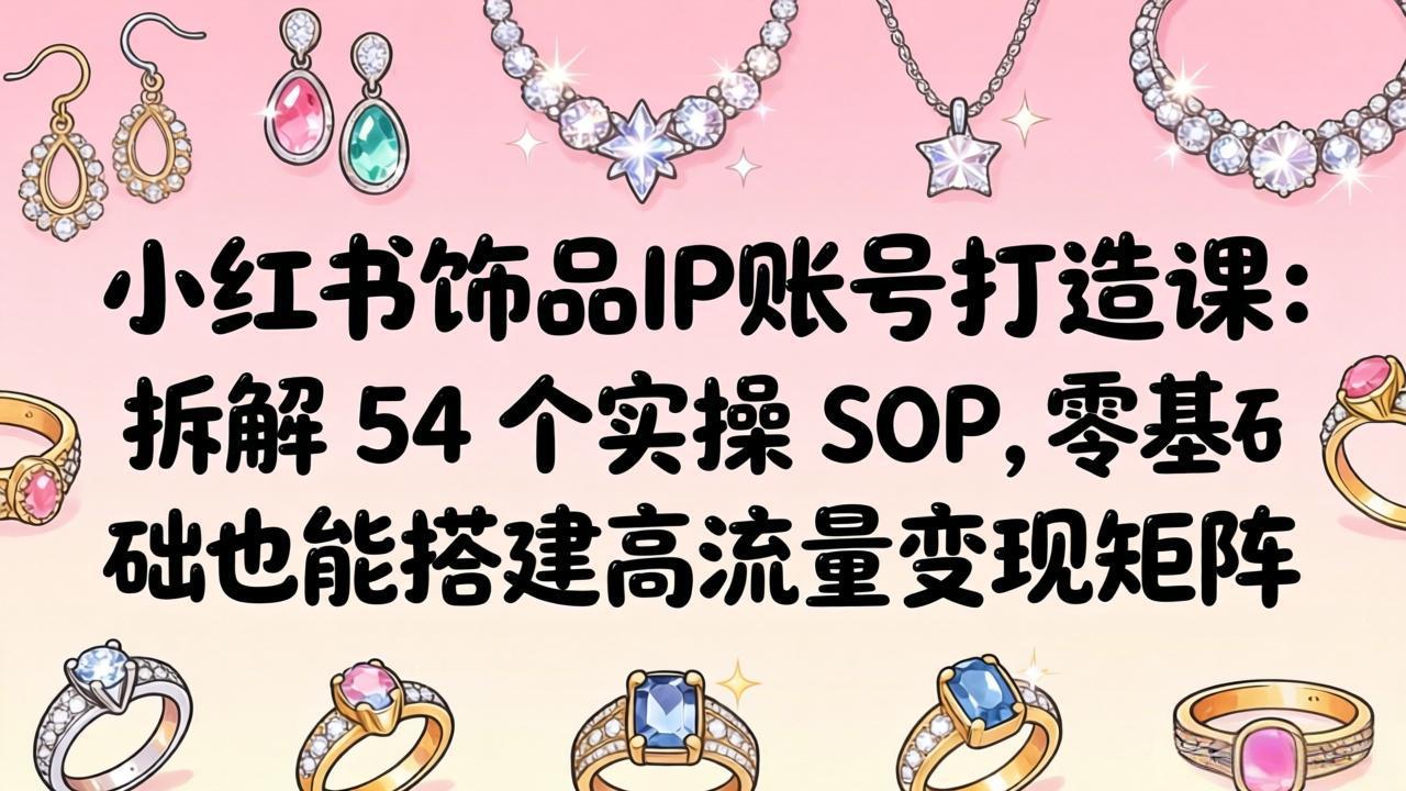 小红书饰品IP账号打造课：拆解 54 个实操 SOP，零基础也能搭建高流量变现矩阵-专注互联网轻创业轻推网创
