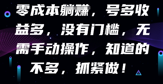零成本全自动，号多收益多，没有门槛，无需手动-专注互联网轻创业轻推网创