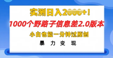 2025抖音1000个野路子信息差最新玩法,一分钟过原创,暴力变现月入几k-专注互联网轻创业轻推网创