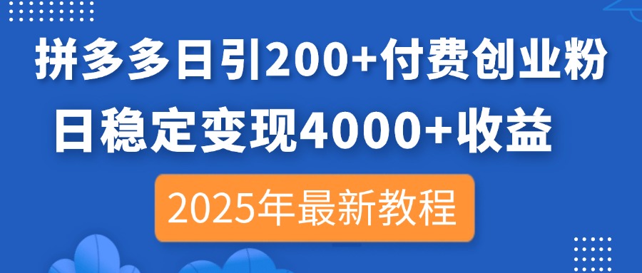 (14217期)拼多多日引200+付费创业粉,日稳定变现4000+收益,2025年最新教程-专注互联网轻创业轻推网创
