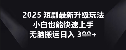2025短剧最新升级玩法，小白也能快速上手，无脑搬运日入3张-专注互联网轻创业轻推网创