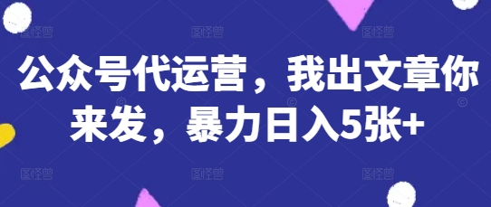 公众号代运营，我出文章你来发，暴力日入5张+【揭秘】-专注互联网轻创业轻推网创