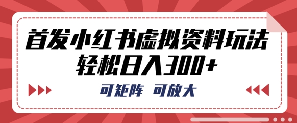 首发小红书虚拟资料玩法，可矩阵，可放大，轻松日入3张-专注互联网轻创业轻推网创