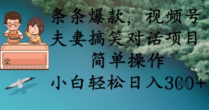 条条爆款，视频号夫妻搞笑对话项目，简单操作，小白轻松日入3张+-专注互联网轻创业轻推网创