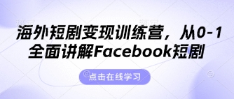海外短剧变现训练营，从0-1全面讲解Facebook短剧-专注互联网轻创业轻推网创