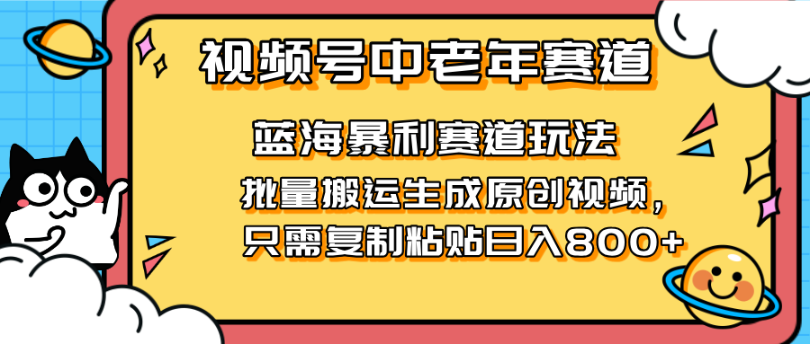 （14314期）2025视频号中老年短视频蓝海暴利风口！复制粘贴搬运视频单日赚800+，无…-专注互联网轻创业轻推网创