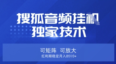 【搜狐音频挂G】独家技术，可矩阵可放大，红利期稳定月入8k【揭秘】-专注互联网轻创业轻推网创