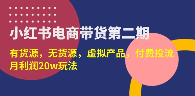 (14186期)小红书电商带货第二期,有货源,无货源,虚拟产品,付费投流,月利润20w-专注互联网轻创业轻推网创