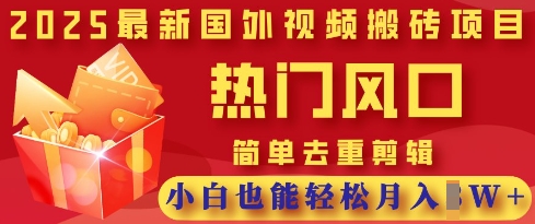 2025最新视频搬砖项目，热门风口，简单去重剪辑，小白也能轻松月入过W-专注互联网轻创业轻推网创