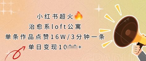 小红书超火的治愈系loft公寓，单条作品点赞16W，3分钟一条，单日变现数张-专注互联网轻创业轻推网创