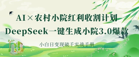 AI+农村小院红利收割：DeepSeek一键生成小院3.0爆款，小白日变现破千实战手册-专注互联网轻创业轻推网创